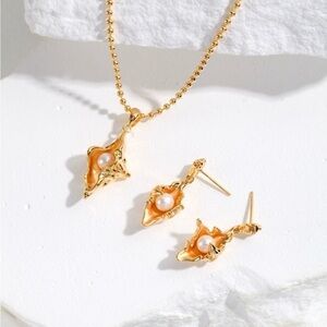 NEW Conchshell sterling silver necklace earring jewelry set 18k REAL gold plated